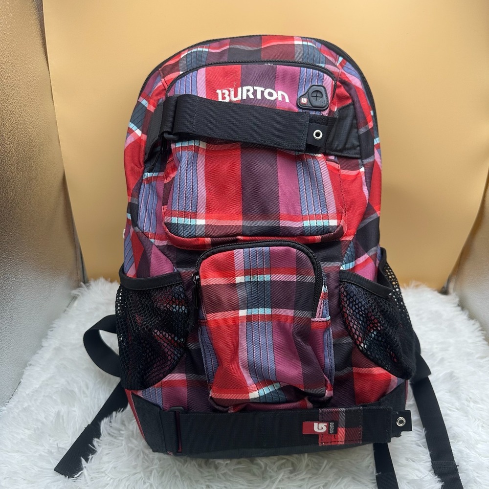 Burton Plaid Snowboard Backpack Red Black Laptop Travel School Backpack Multi